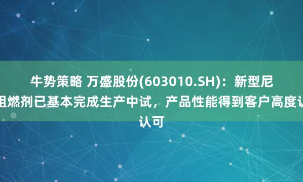 牛势策略 万盛股份(603010.SH)：新型尼龙阻燃剂已基本完成生产中试，产品性能得到客户高度认可